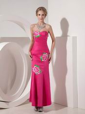 Fuchsia Mermaid Ankle-length Petite Prom Dress With Flower