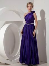 Dark Blue Purple One Shoulder Ankle-length Pleated Prom Dress