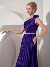 Dark Blue Purple One Shoulder Ankle-length Pleated Prom Dress