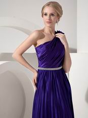 Dark Blue Purple One Shoulder Ankle-length Pleated Prom Dress