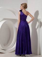 Dark Blue Purple One Shoulder Ankle-length Pleated Prom Dress