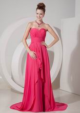 Ruched Sweetheart Hot Pink Chiffon 2014 Top Designer Prom Dress