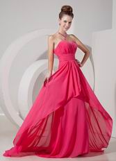 Ruched Sweetheart Hot Pink Chiffon 2014 Top Designer Prom Dress