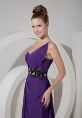 Floor-length Side Cascade Eggplant Purple Chiffon Prom Dress Discount