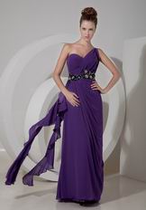 Floor-length Side Cascade Eggplant Purple Chiffon Prom Dress Discount