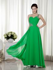 Bright Spring Green Chiffon Prom Dress With One Shoulder Neck