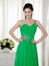 Bright Spring Green Chiffon Prom Dress With One Shoulder Neck