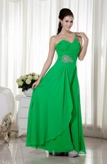 Bright Spring Green Chiffon Prom Dress With One Shoulder Neck