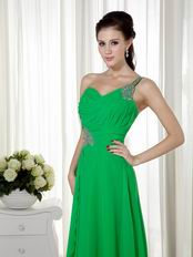 Bright Spring Green Chiffon Prom Dress With One Shoulder Neck