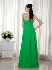 Bright Spring Green Chiffon Prom Dress With One Shoulder Neck