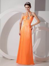 Orange Red Column Cheap Prom Dress With Halter Designer Skirt