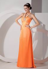 Orange Red Column Cheap Prom Dress With Halter Designer Skirt