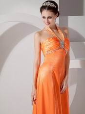 Orange Red Column Cheap Prom Dress With Halter Designer Skirt