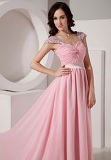 Cap Sleeves Criss Cross Pink Prom Party Dress Shop