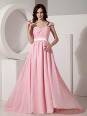 Cap Sleeves Criss Cross Pink Prom Party Dress Shop