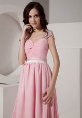 Cap Sleeves Criss Cross Pink Prom Party Dress Shop