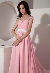 Cap Sleeves Criss Cross Pink Prom Party Dress Shop