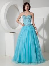 Sweetheart A-line Crystals Bodice Aqua Prom Dress With Shawl