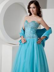 Sweetheart A-line Crystals Bodice Aqua Prom Dress With Shawl