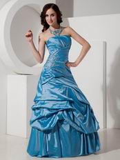 Side Beading Long Blue Strapless 2014 Prom Dress Online