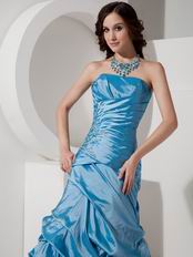 Side Beading Long Blue Strapless 2014 Prom Dress Online