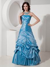 Side Beading Long Blue Strapless 2014 Prom Dress Online