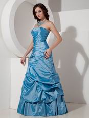 Side Beading Long Blue Strapless 2014 Prom Dress Online