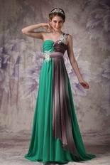 Turquoise Contrast Color Chiffon Fabric One Shoulder Prom Dress