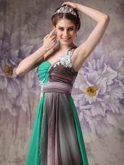 Turquoise Contrast Color Chiffon Fabric One Shoulder Prom Dress