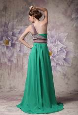 Turquoise Contrast Color Chiffon Fabric One Shoulder Prom Dress