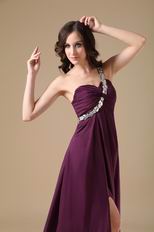 Dark Purple Cross Back Prom Dress With One Shoulder Split Skirt