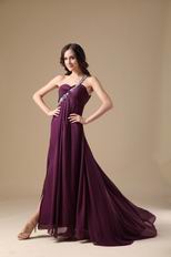 Dark Purple Cross Back Prom Dress With One Shoulder Split Skirt