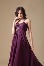 Dark Purple Cross Back Prom Dress With One Shoulder Split Skirt