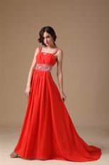 Spaghetti Straps Beading Emberllish Orange Red Prom Dress