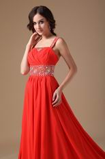 Spaghetti Straps Beading Emberllish Orange Red Prom Dress