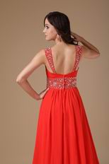 Spaghetti Straps Beading Emberllish Orange Red Prom Dress