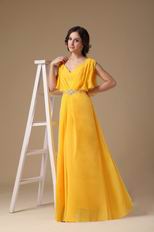 Top Designer V Neck Floor-length Golden Chiffon Prom Dress