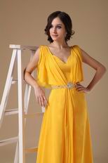 Top Designer V Neck Floor-length Golden Chiffon Prom Dress