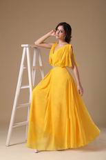 Top Designer V Neck Floor-length Golden Chiffon Prom Dress