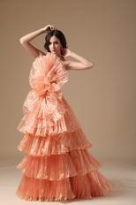 Designer Orange Cascade Skirt A-line Top Designer Prom Dress