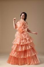 Designer Orange Cascade Skirt A-line Top Designer Prom Dress