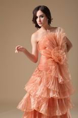 Designer Orange Cascade Skirt A-line Top Designer Prom Dress