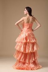 Designer Orange Cascade Skirt A-line Top Designer Prom Dress