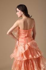 Designer Orange Cascade Skirt A-line Top Designer Prom Dress