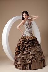 Unique Sweetheart Leopard Printed Pick-ups Brown Prom Gown