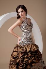Unique Sweetheart Leopard Printed Pick-ups Brown Prom Gown