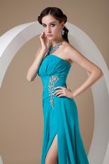 Sweetheart Teal Blue Prom Dress With High Leg Side Split