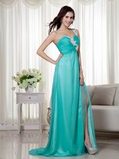 Split Skirt One Shoulder Appliqued Turquoise Prom Wear Dress