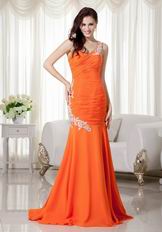 Orange Mermaid One Shoulder Chiffon Prom Dance Dress