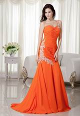 Orange Mermaid One Shoulder Chiffon Prom Dance Dress